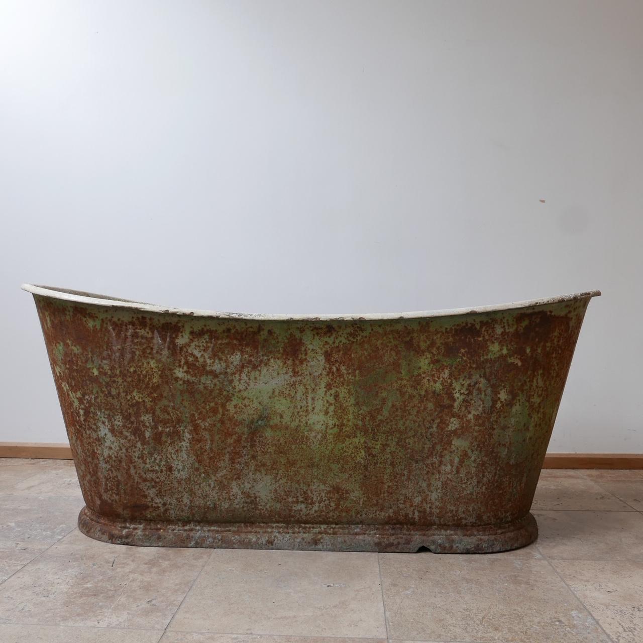 Antique French Cast Iron Bath with Patina 3