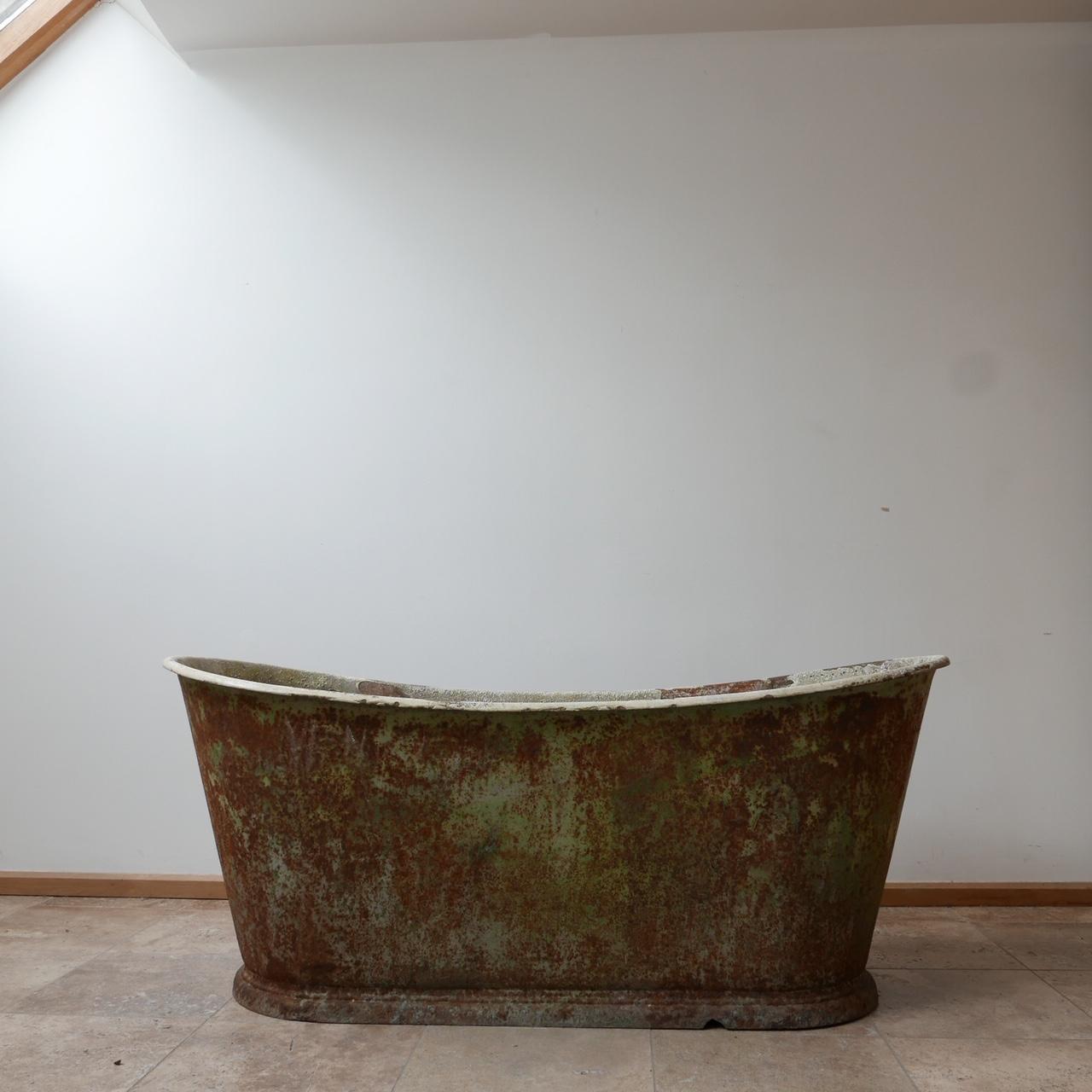 Antique French Cast Iron Bath with Patina 4