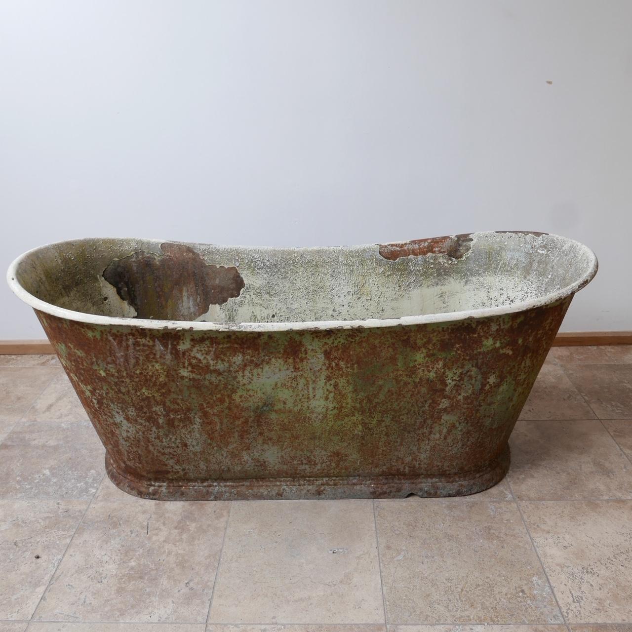 Antique French Cast Iron Bath with Patina 2