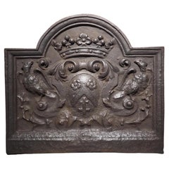Used French Cast Iron Coat of Arms Fireback from Lorraine, C. 1850