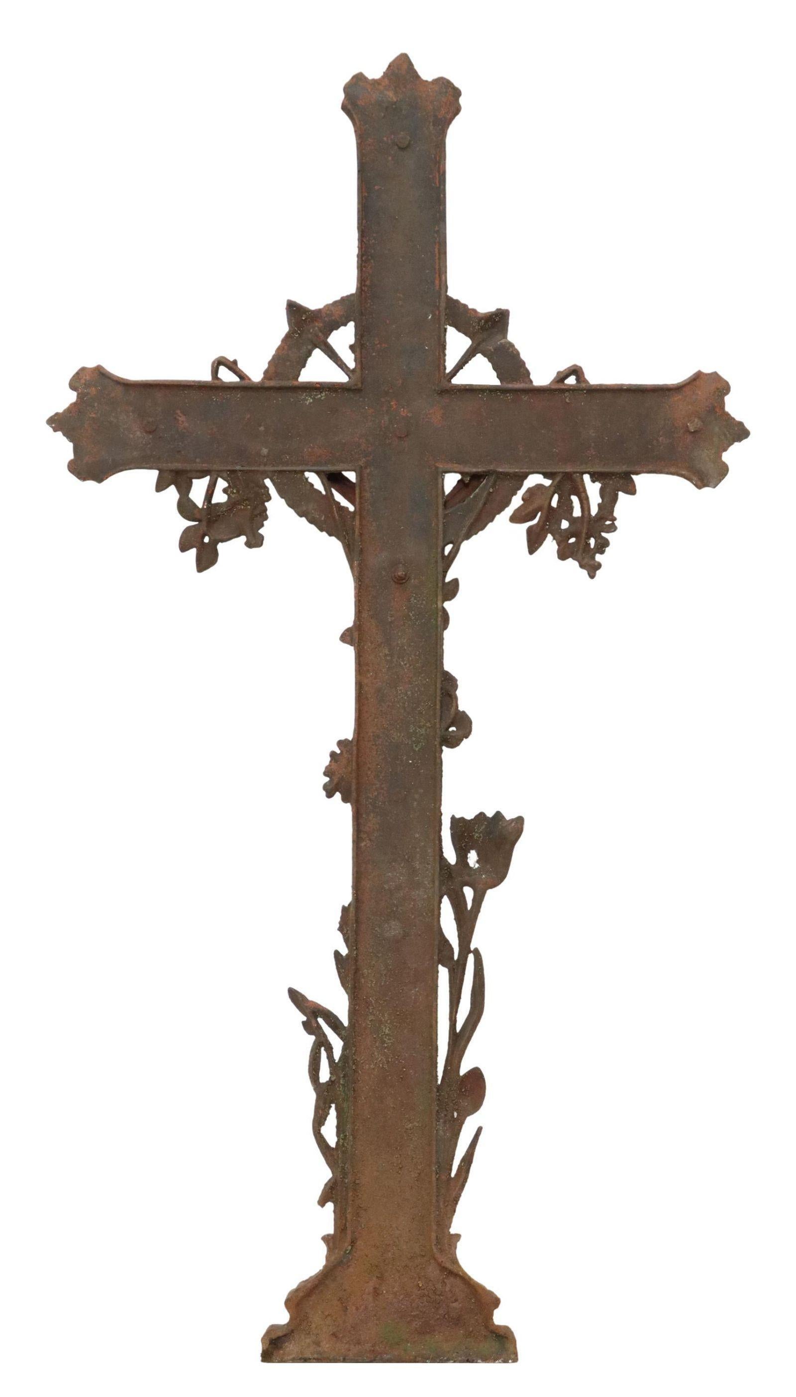 French Provincial Antique French Cast Iron Crucifix Cross, 19th C. For Sale