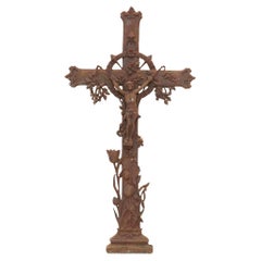 Antique French Cast Iron Crucifix Cross, 19th C.