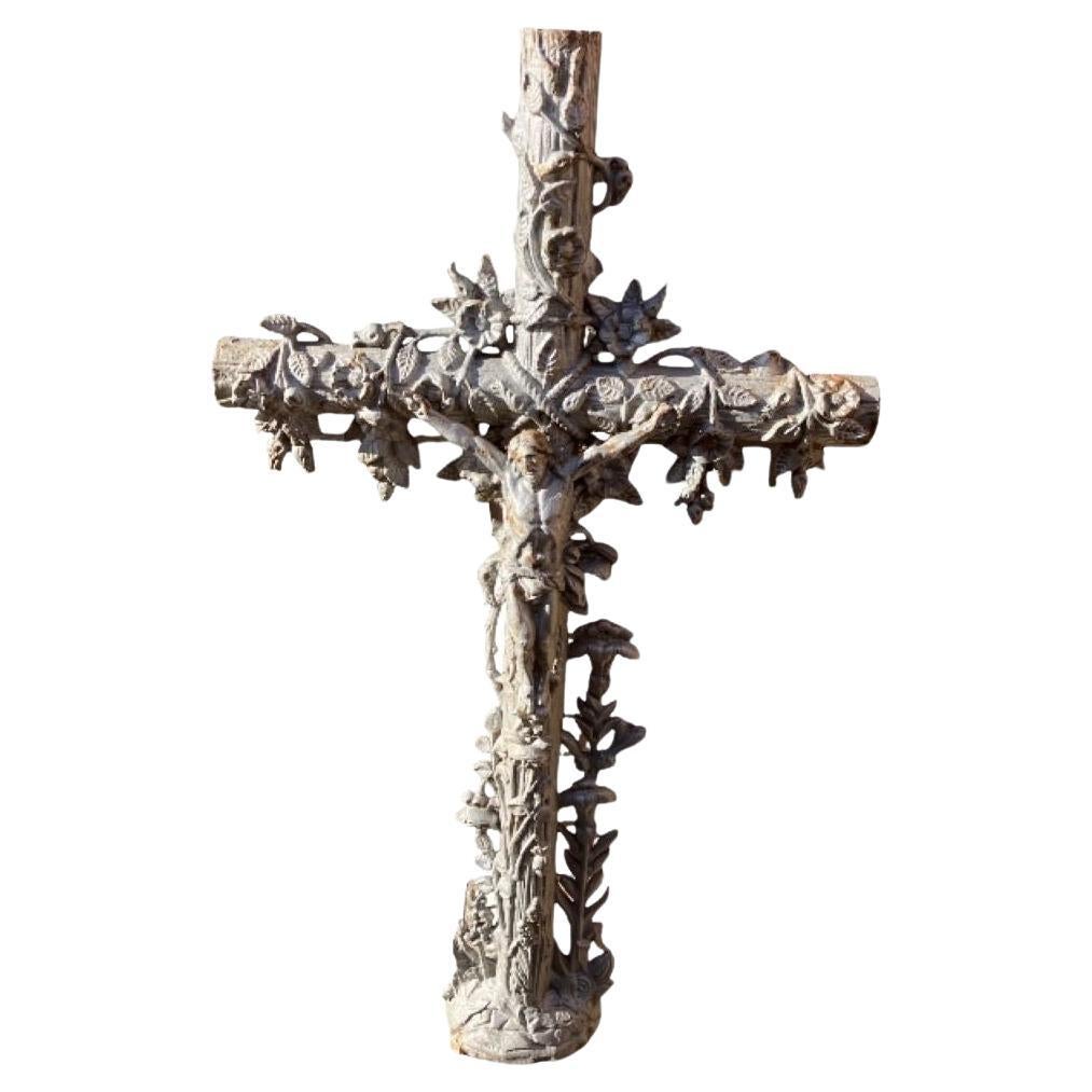 Antique French Cast Iron Crucifix For Sale