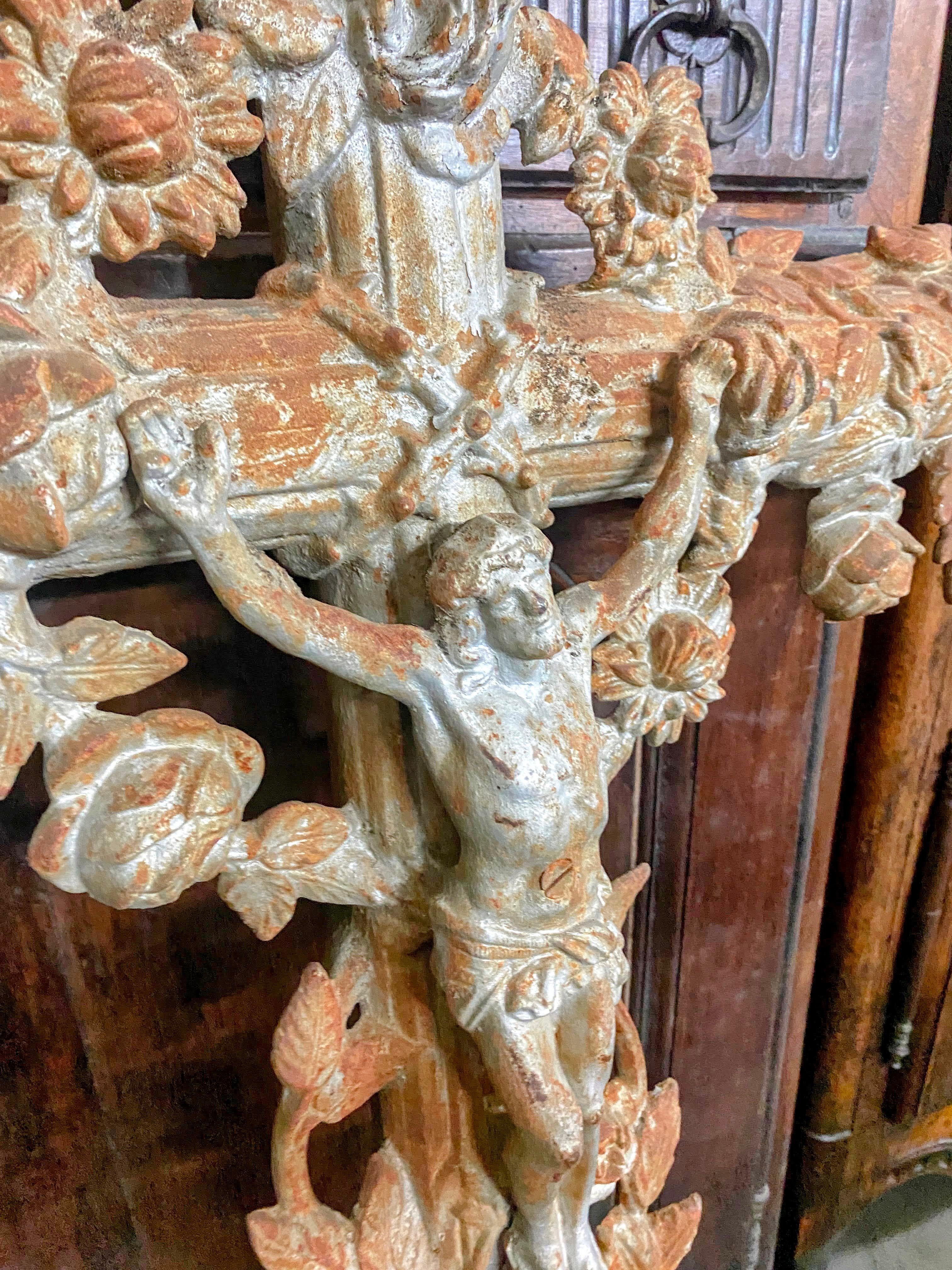 Antique French Cast Iron Faux Bois Crucifix Cross, 19th C. In Good Condition For Sale In Sheridan, CO
