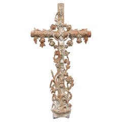 Antigua Cruz Crucifijo de Hierro Fundido Francés, S. XIX