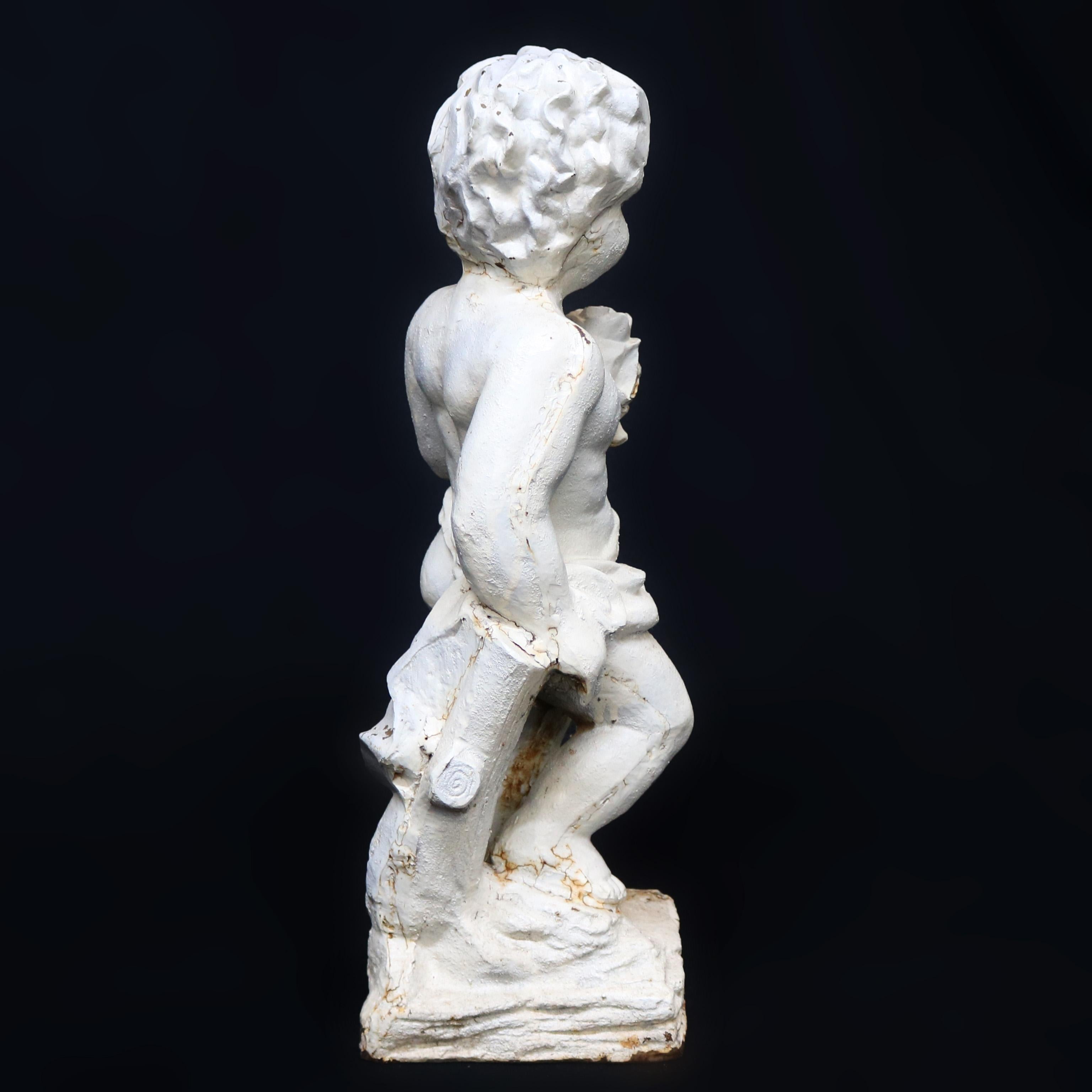 Victorian Antique French Cast Iron Figural Cherub Garden Sculpture, 20th Century
