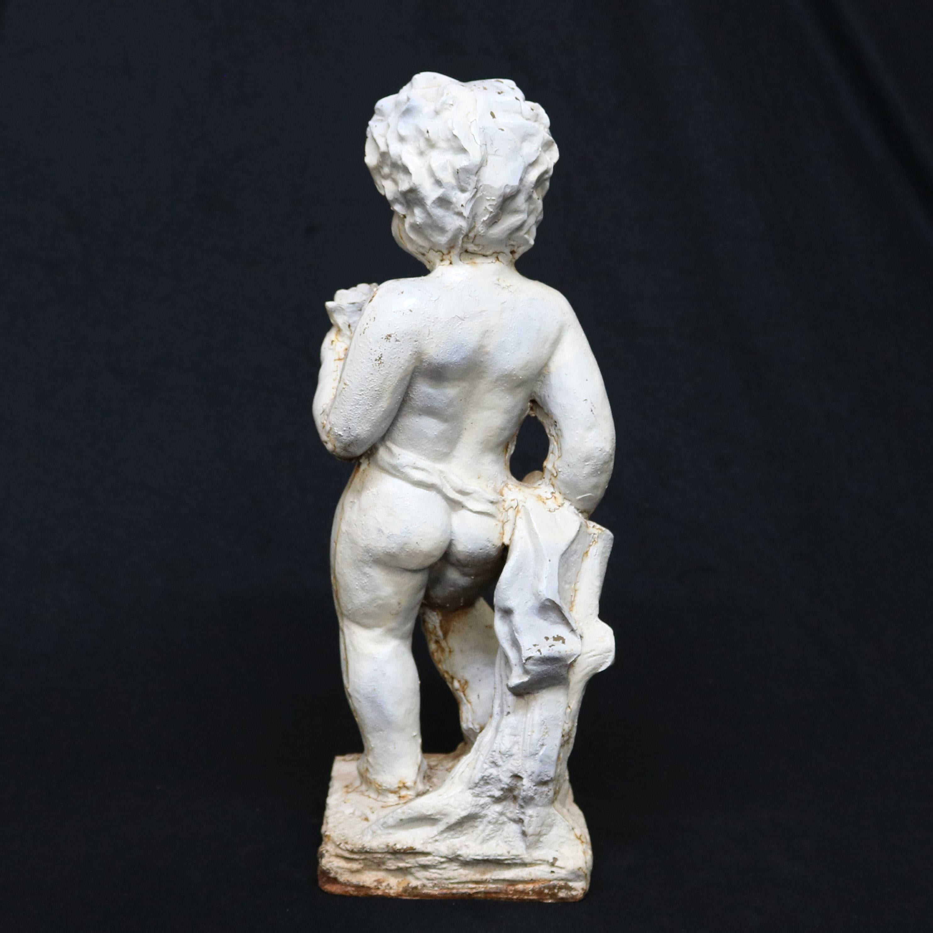 Antique French Cast Iron Figural Cherub Garden Sculpture, 20th Century In Good Condition In Big Flats, NY