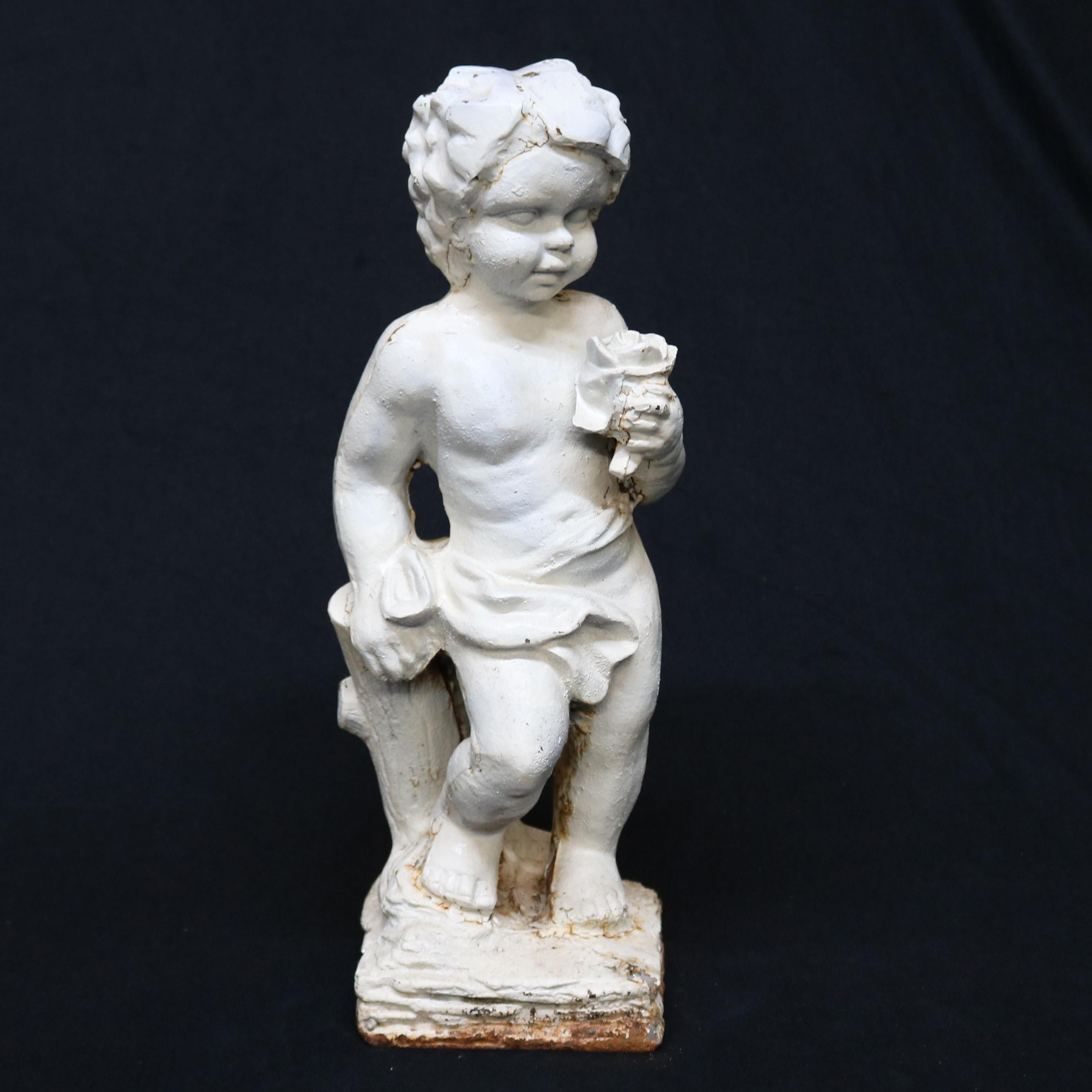 Antique French Cast Iron Figural Cherub Garden Sculpture, 20th Century 1