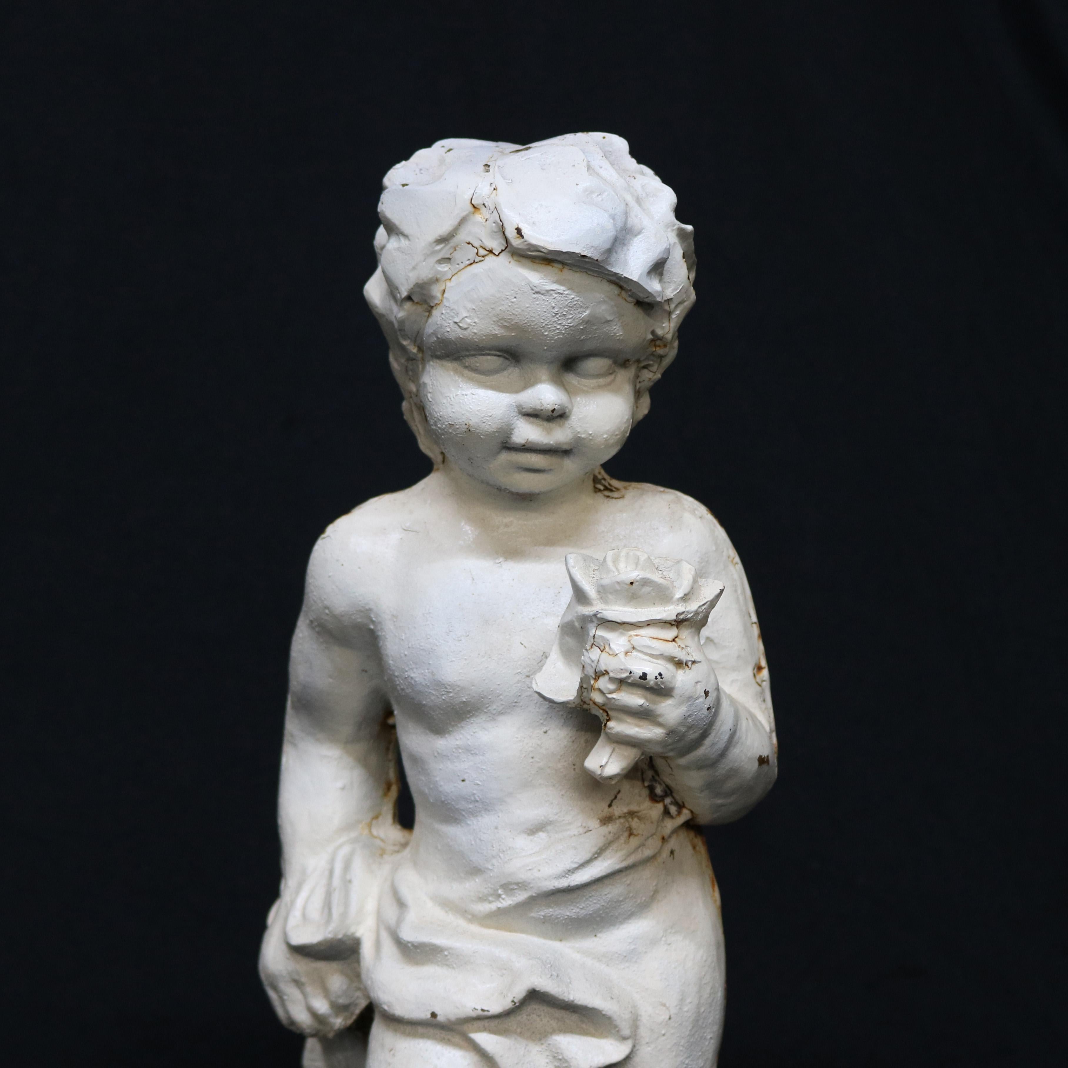Antique French Cast Iron Figural Cherub Garden Sculpture, 20th Century 2