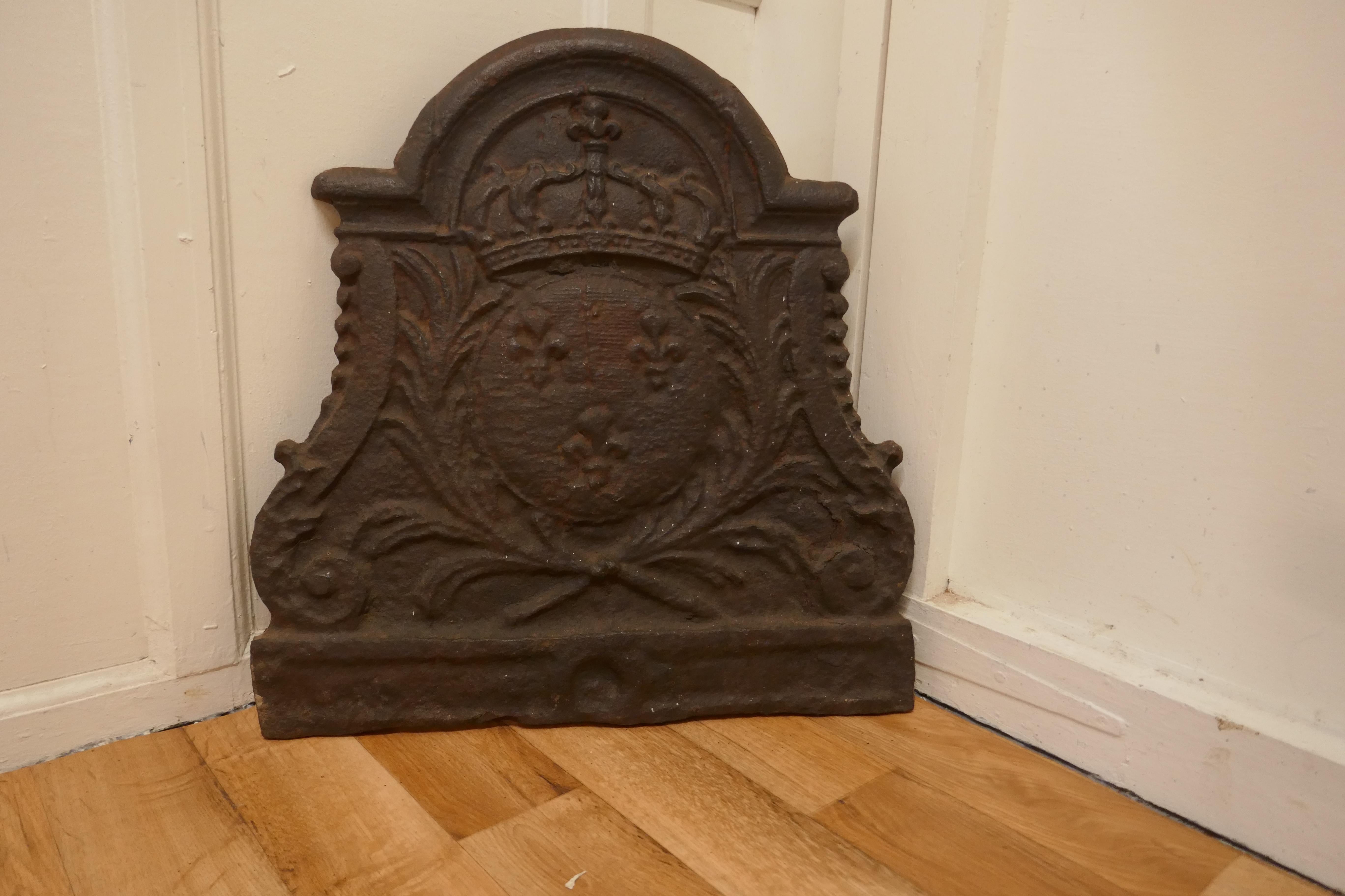 Georgian Antique French Cast Iron Fire Back For Sale