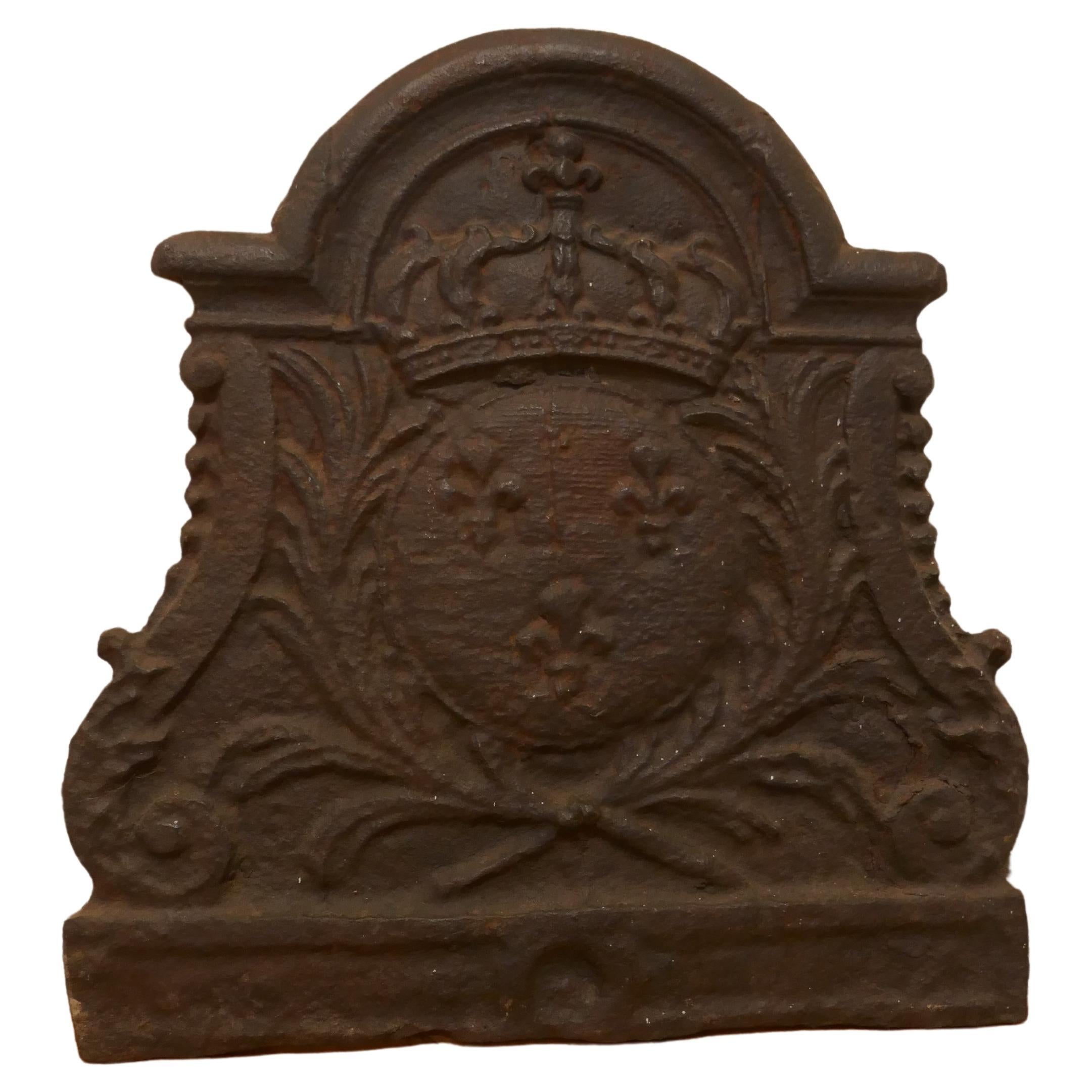 Antique French Cast Iron Fire Back For Sale