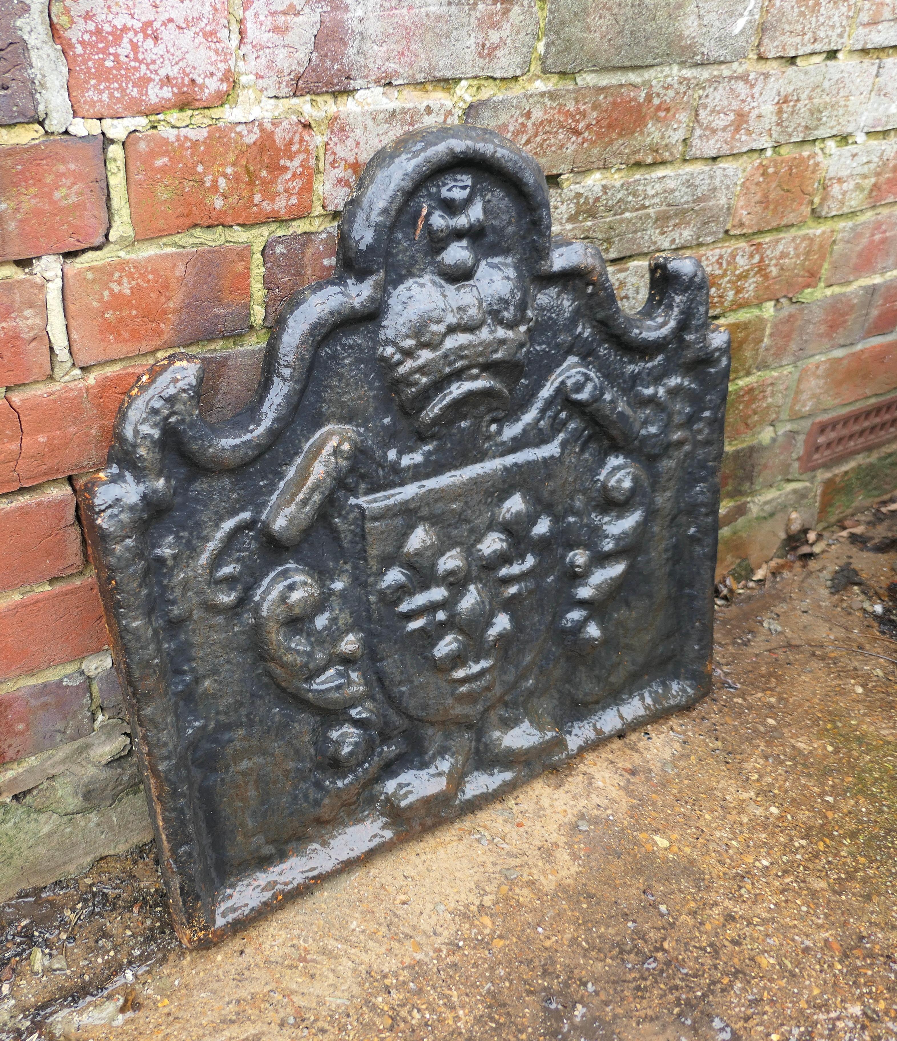 Gothic Antique French Cast Iron Fire Back the Fire Back is Extremely Heavy For Sale