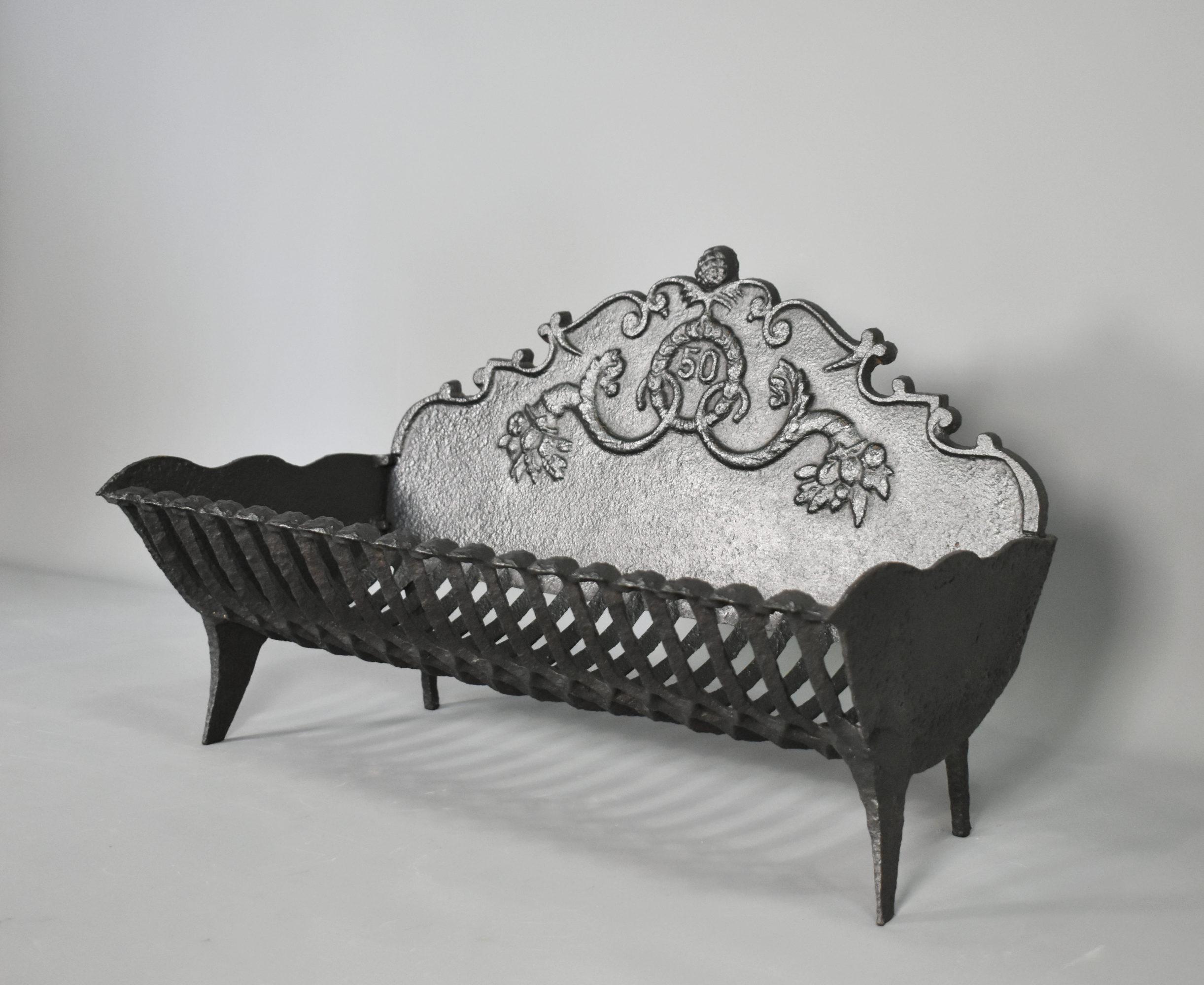 Forged Antique French Cast Iron Fire Grate Napoleon III Style For Sale