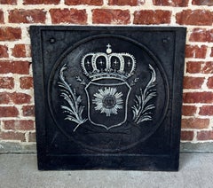 Antique French Cast Iron Fireback Fireplace Hearth Crown Armorial Coat of Arms