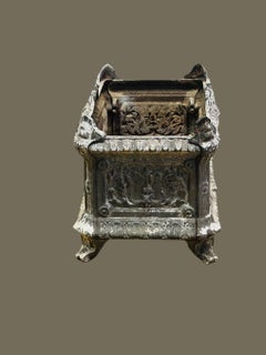 Antique French Cast Iron Garden Urn – Ornate Planter with Aged Patina