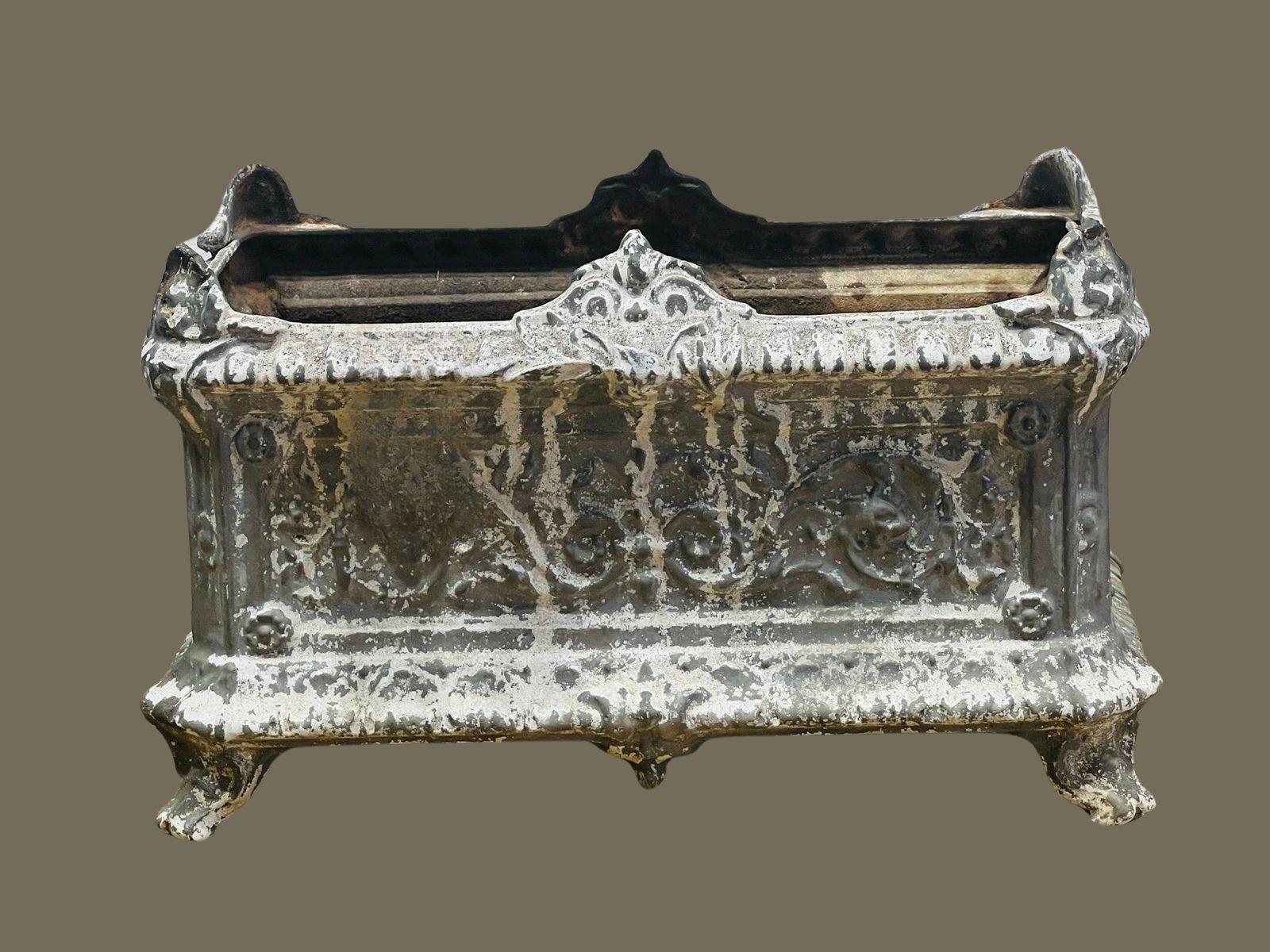 French Provincial Antique French Cast Iron Garden Urn – Ornate Planter with Aged Patina For Sale