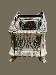 Antique French Cast Iron Garden Urn with Ornate Detailing