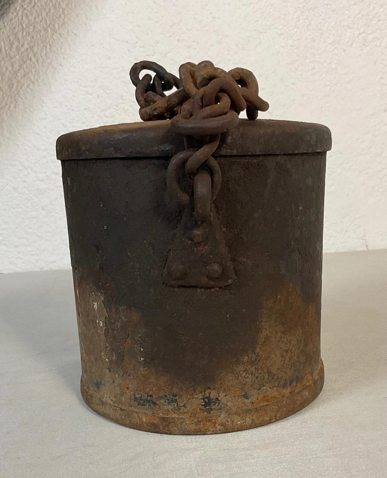 Antique French Cast Iron Grease Pot, Early 19th Century
This is an authentic and original antique cast iron pot, likely used for storing grease or oil in the early 19th century. This rustic piece of French history is a unique example of utilitarian