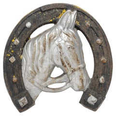 Antique French Cast Iron Horse Head Horseshoe Trade Sign