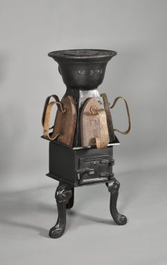 Antique French Cast Iron Laundry Stove with Five Sad Irons