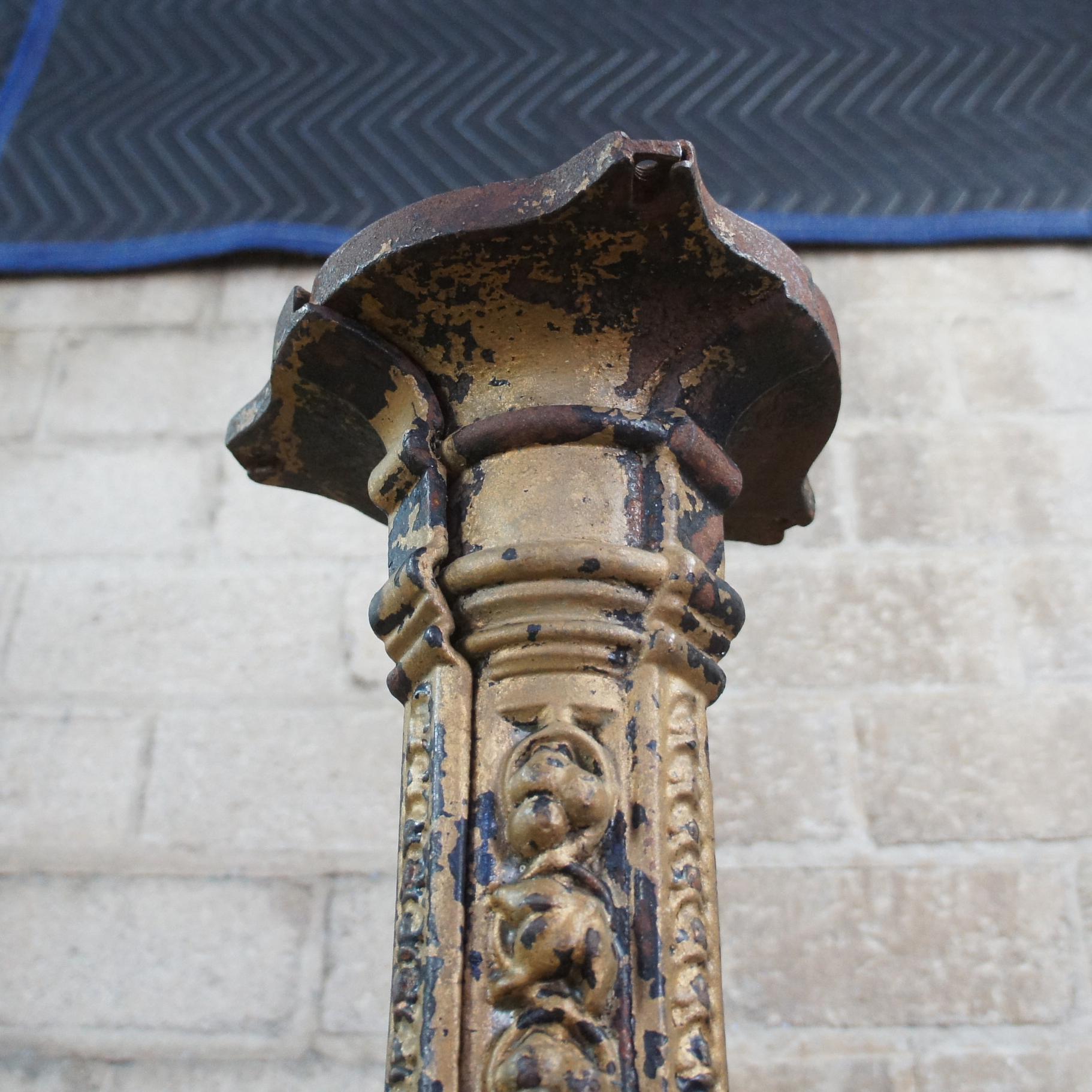 Antique French Cast Iron & Mahogany Bistro Cafe Pedestal Garden Table Gueridon 3