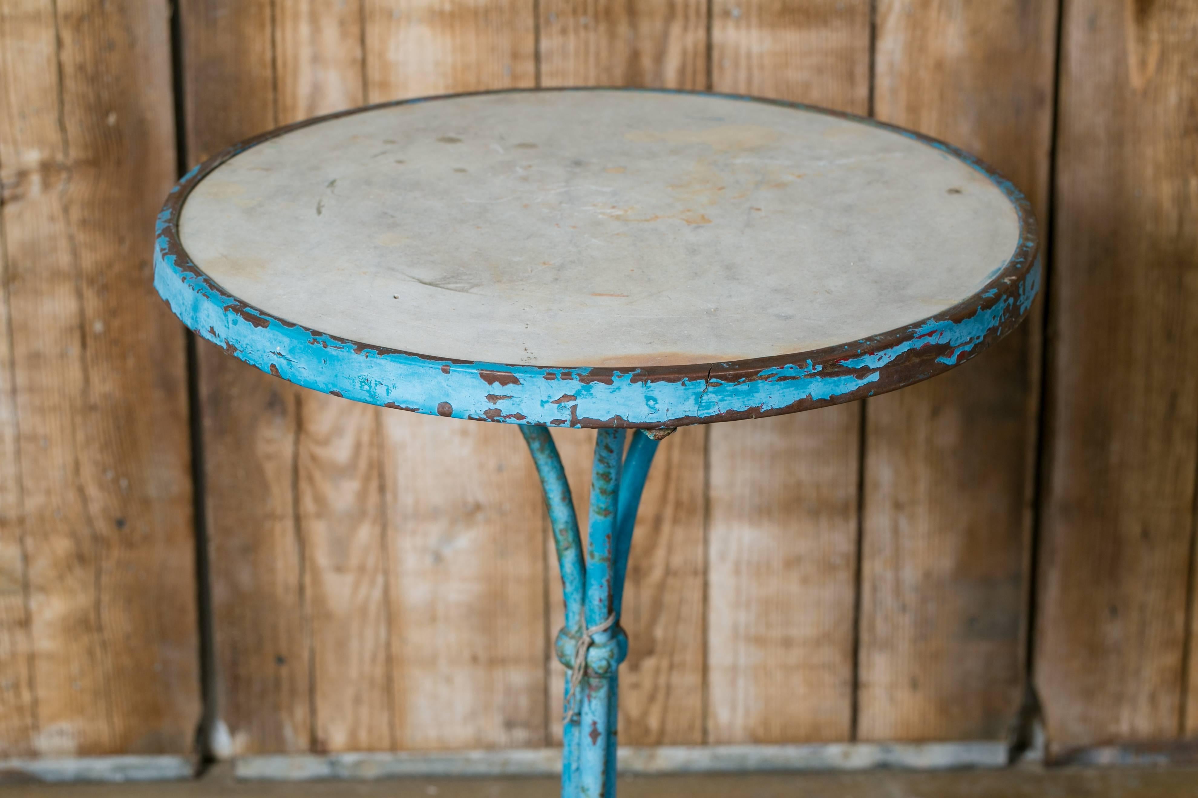 Painted Antique French Cast Iron Marble Top Gueridon Table