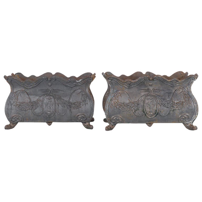 Antique French Cast Iron Planters, a Pair For Sale at 1stDibs