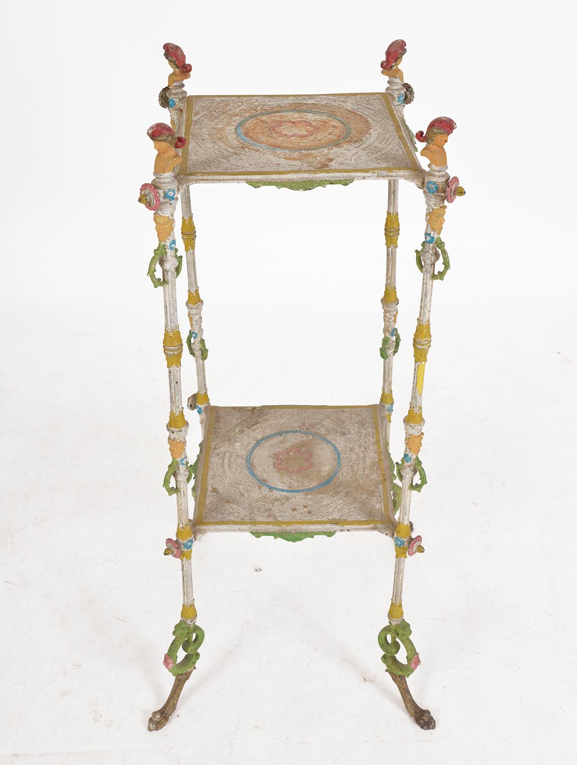 Antique French Cast Iron Polychrome Painted Plant Stand Torchere Jardiniere In Good Condition In Sherborne, Dorset