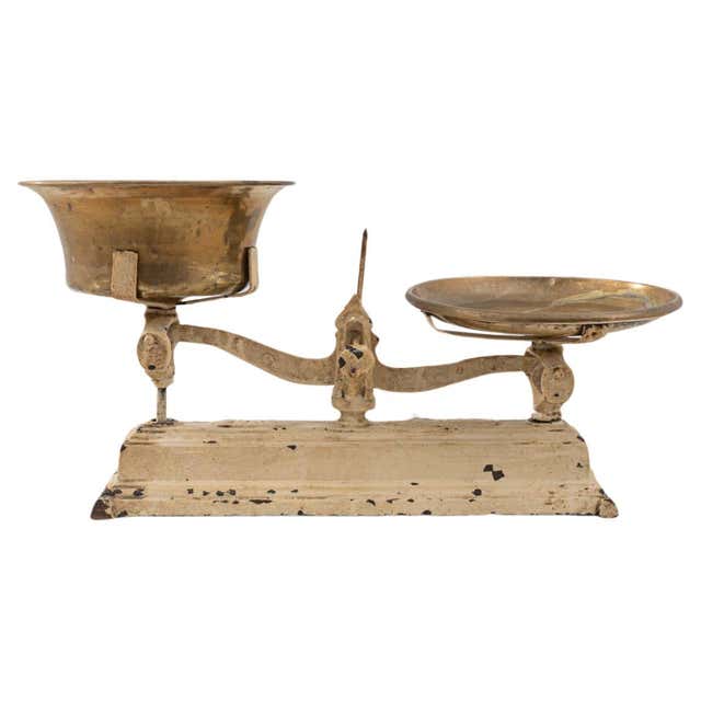 Large Antique French Brass and Iron Balance Scale with Weights For Sale ...