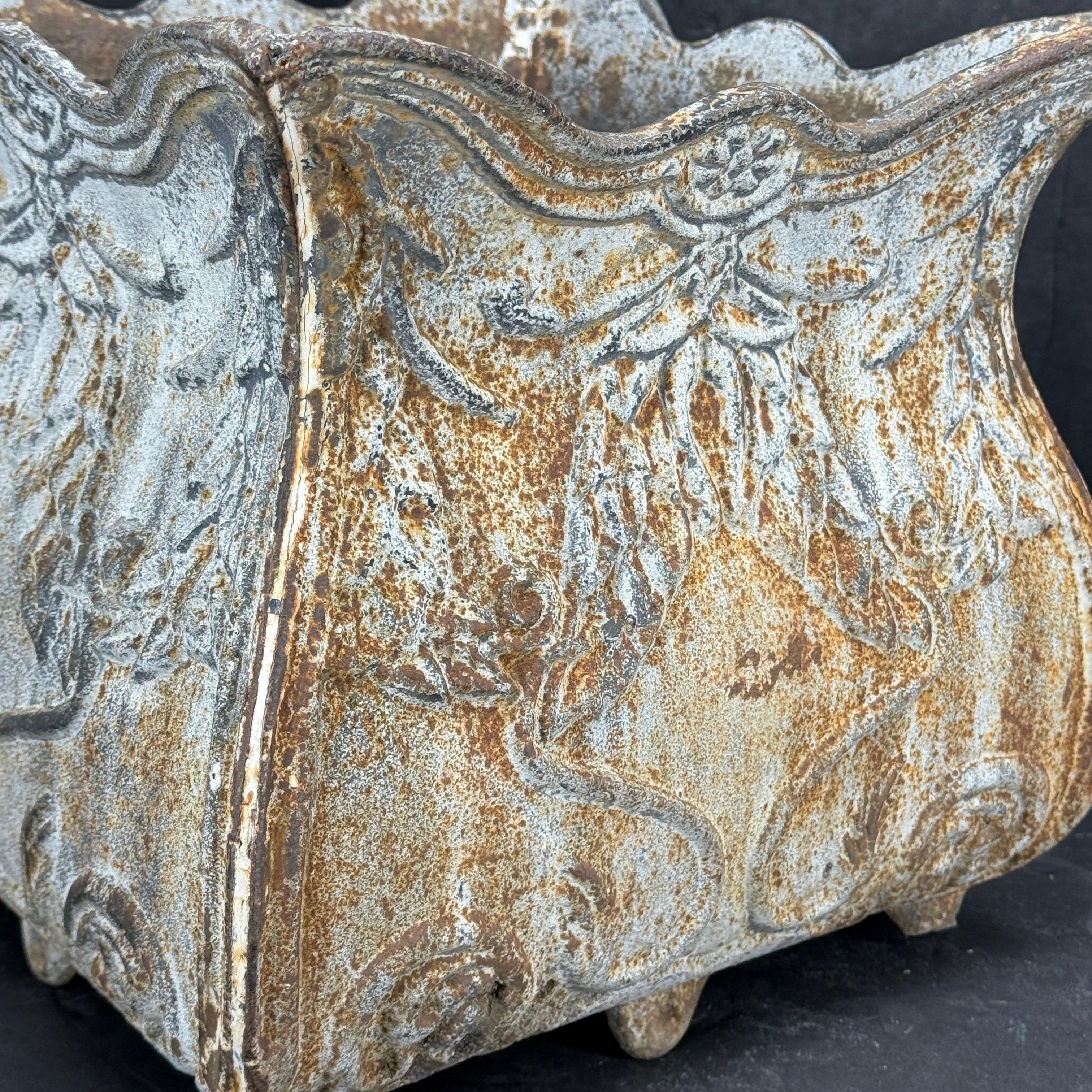 Antique French Cast Iron Square Garden Jardiniere Planter For Sale 5