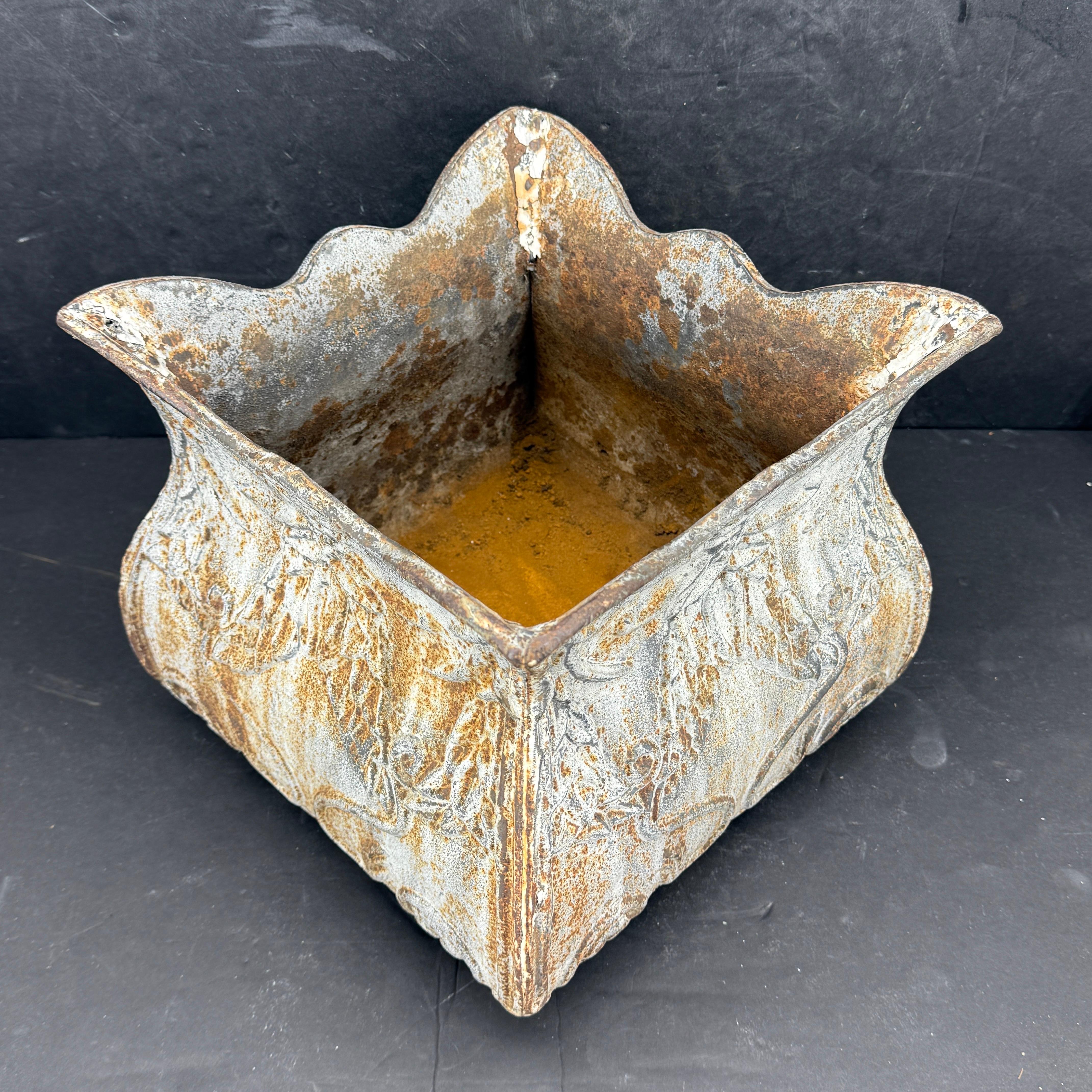 Antique French Cast Iron Square Garden Jardiniere Planter For Sale 3