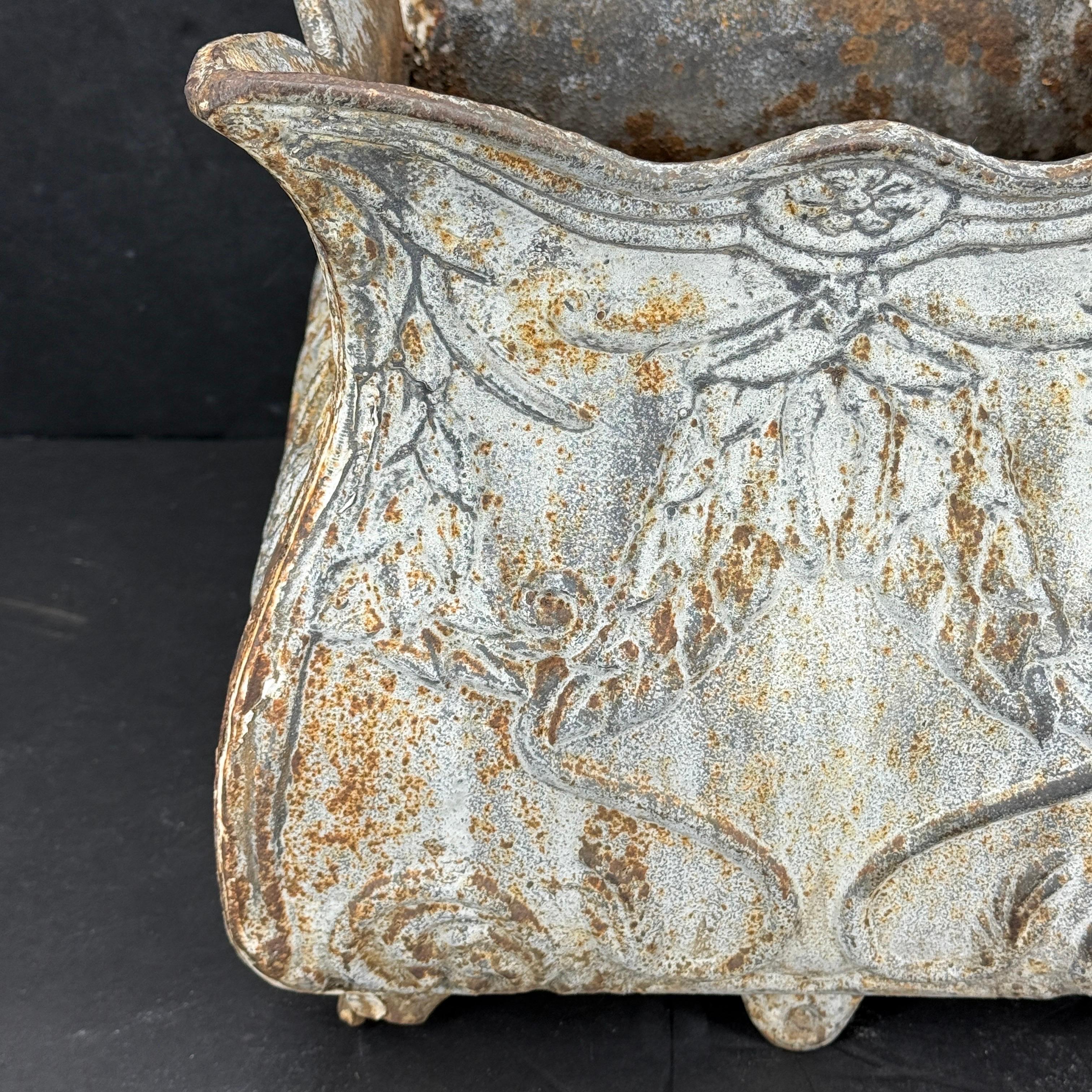 Antique French Cast Iron Square Garden Jardiniere Planter For Sale 4