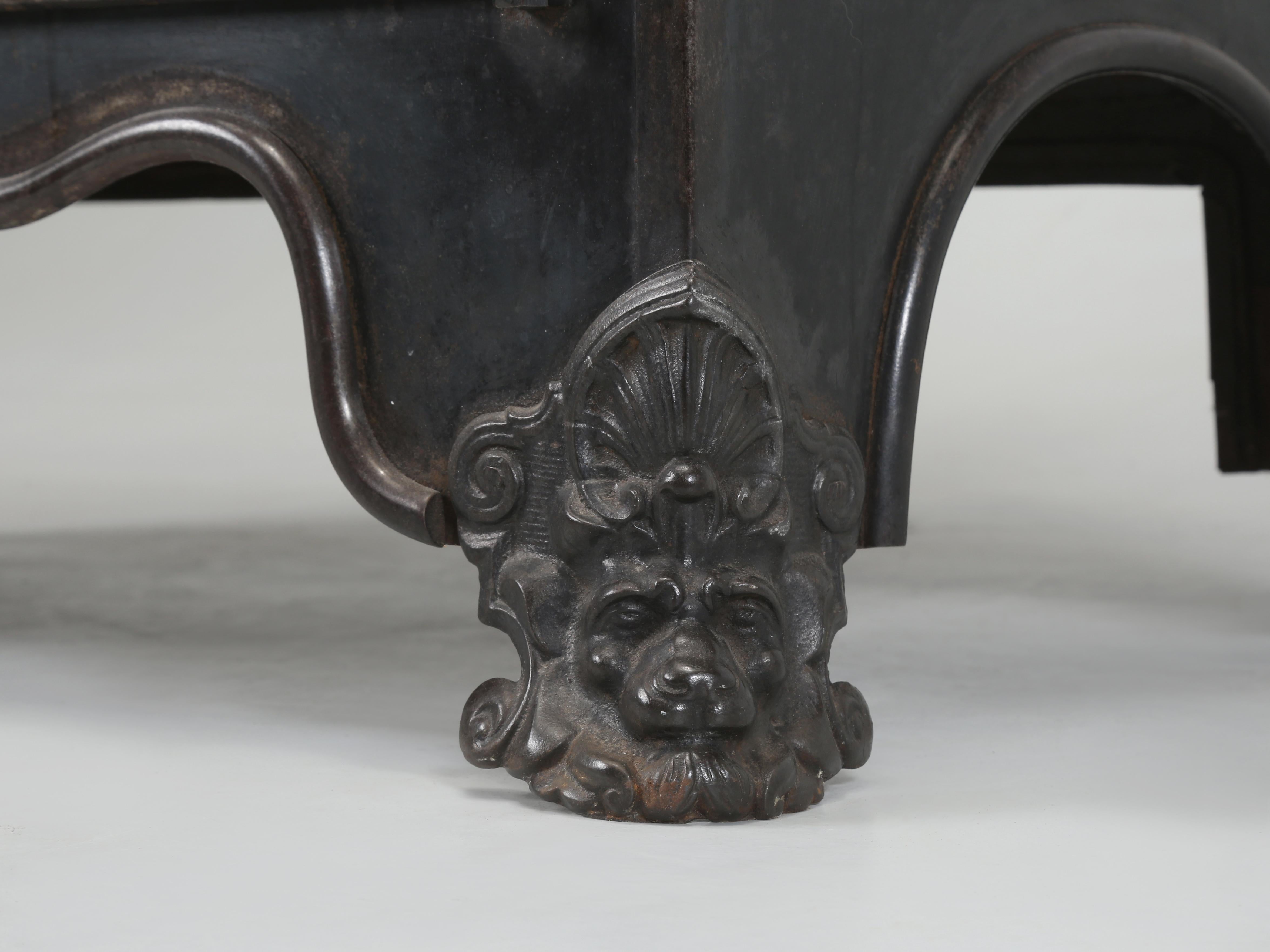 Antique French Cast Iron Stove, Brass Gallery, Oversize Beautiful Brass Handles For Sale 9