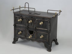 Antique French Cast Iron Stove, Brass Gallery, Oversize Beautiful Brass Handles