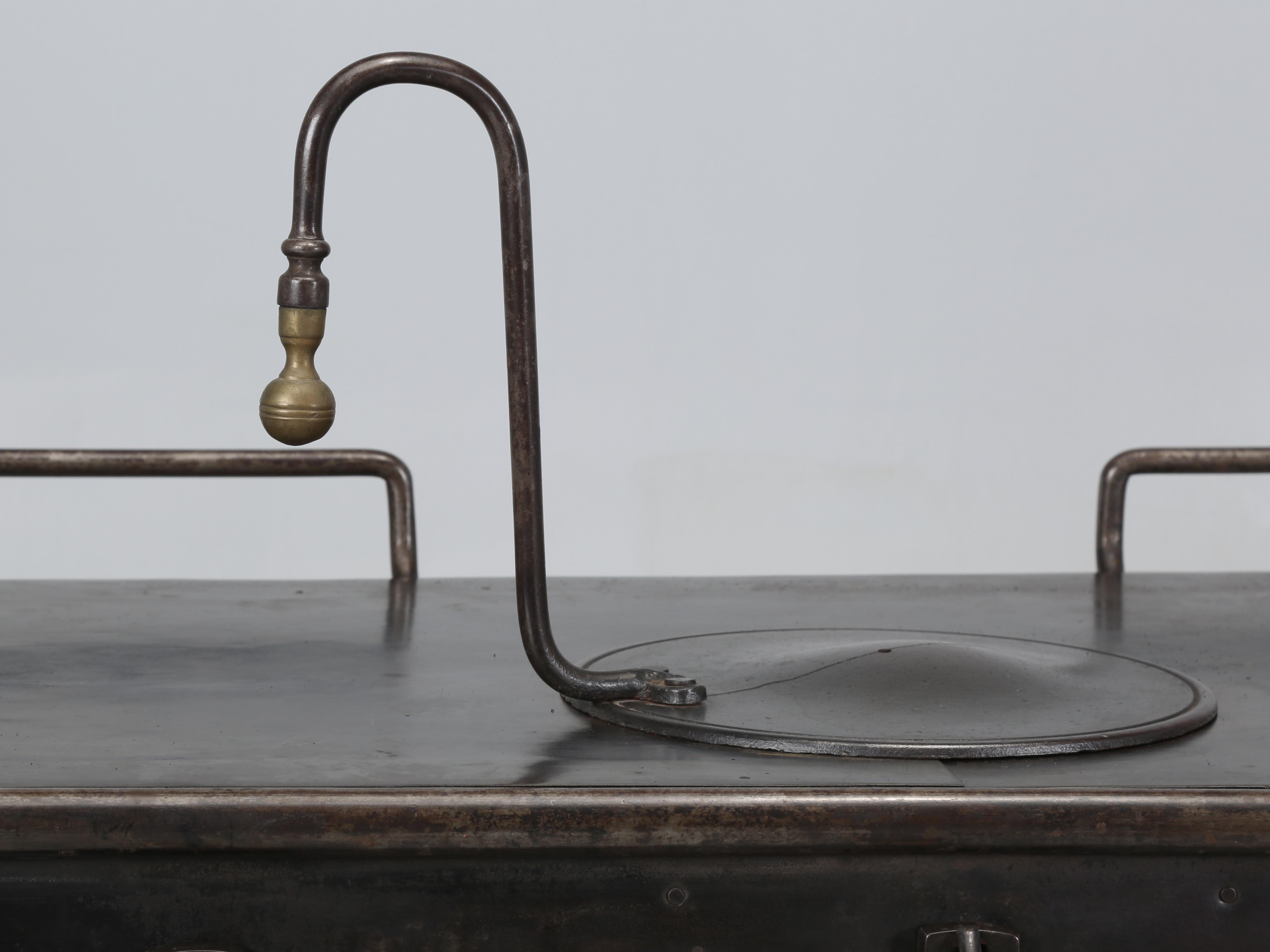 Antique French Cast Iron Stove, Brass Gallery, Oversize Beautiful Brass Handles For Sale 2