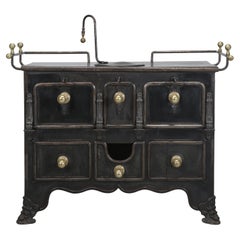 Antique French Cast Iron Stove, Brass Gallery, Oversize Beautiful Brass Handles