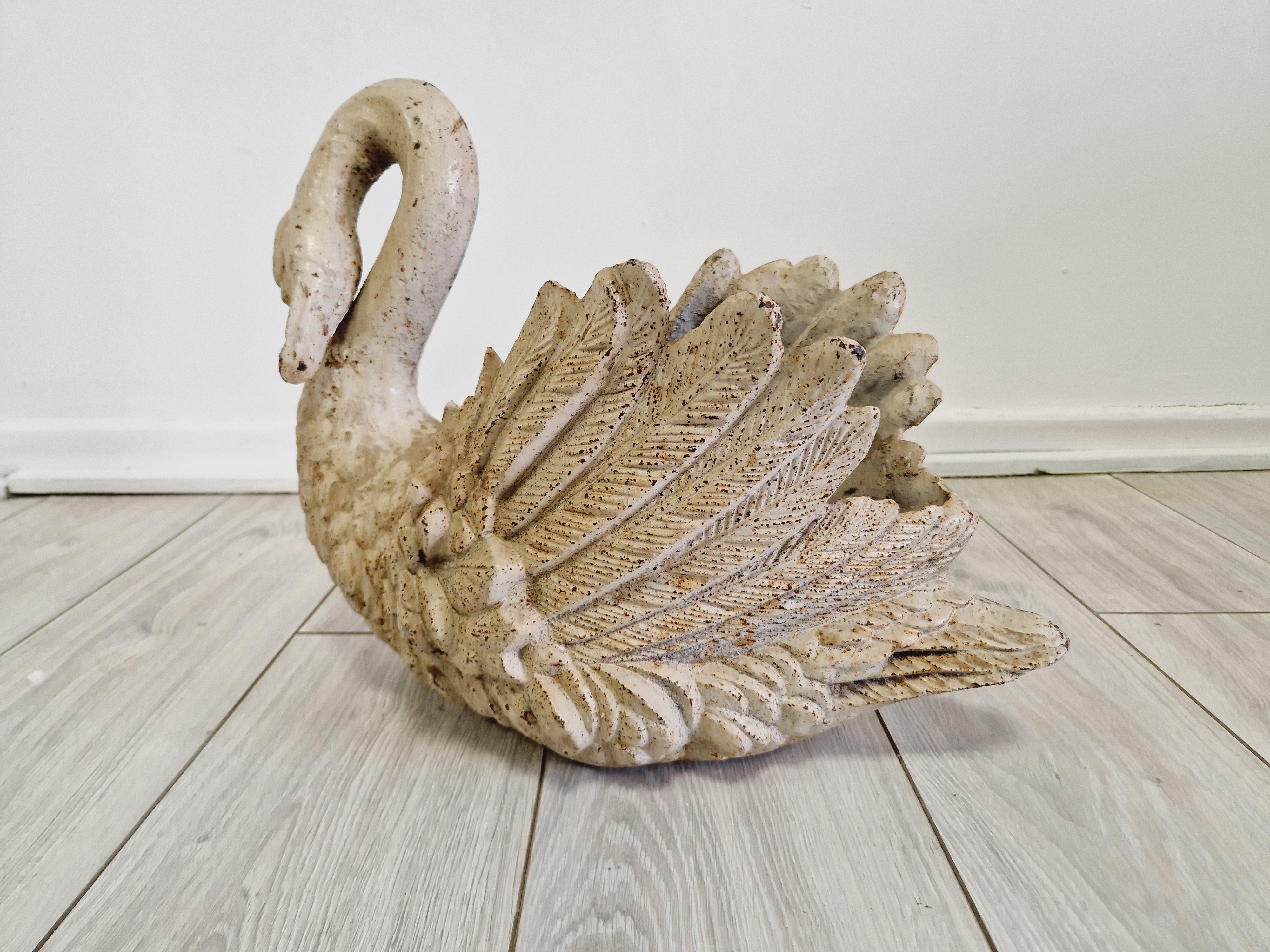 Antique French Cast Iron Swan Planter 5
