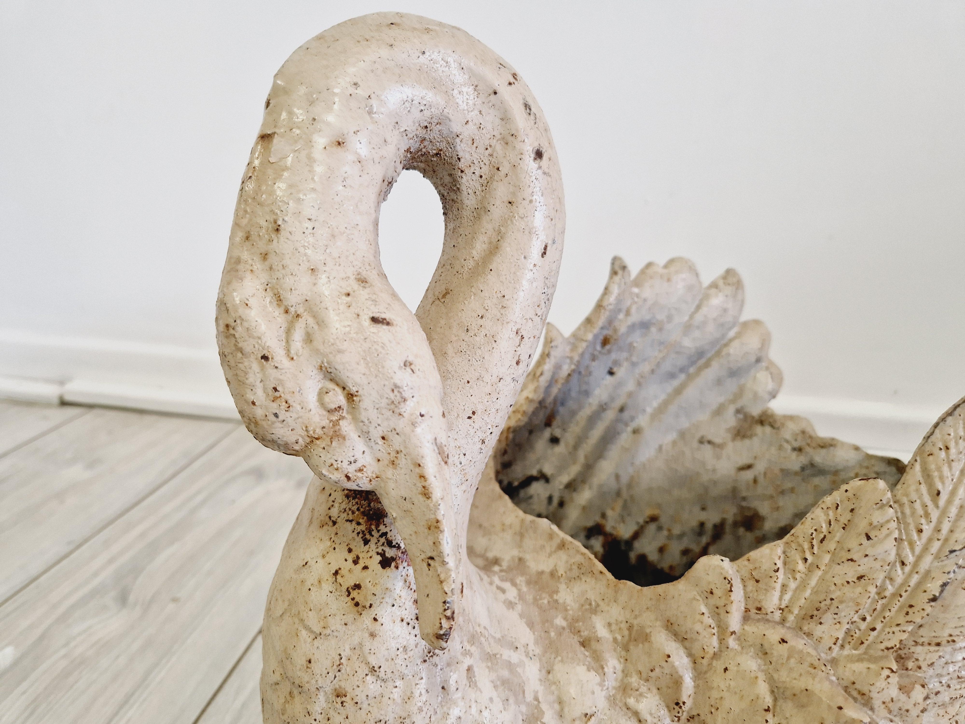 Antique French Cast Iron Swan Planter 6