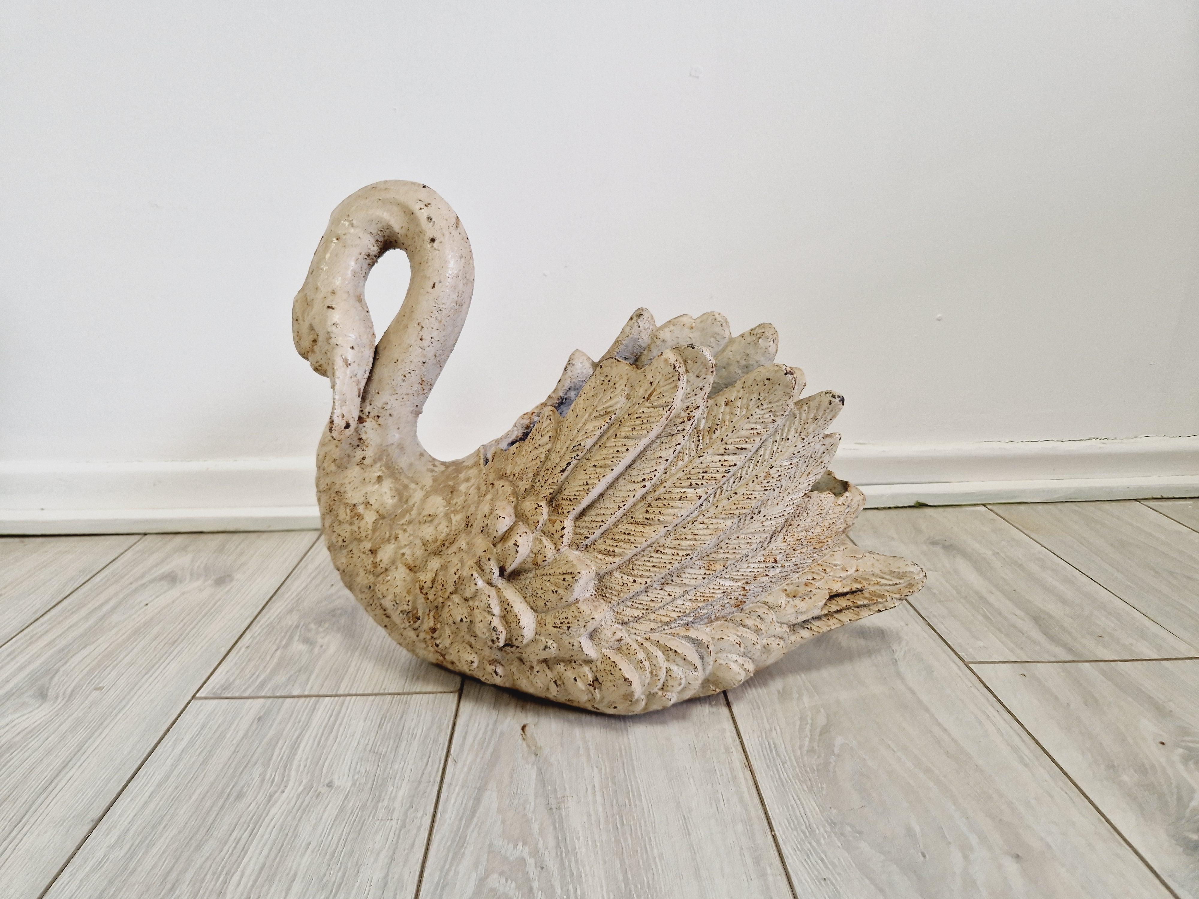 Art Nouveau Antique French Cast Iron Swan Planter