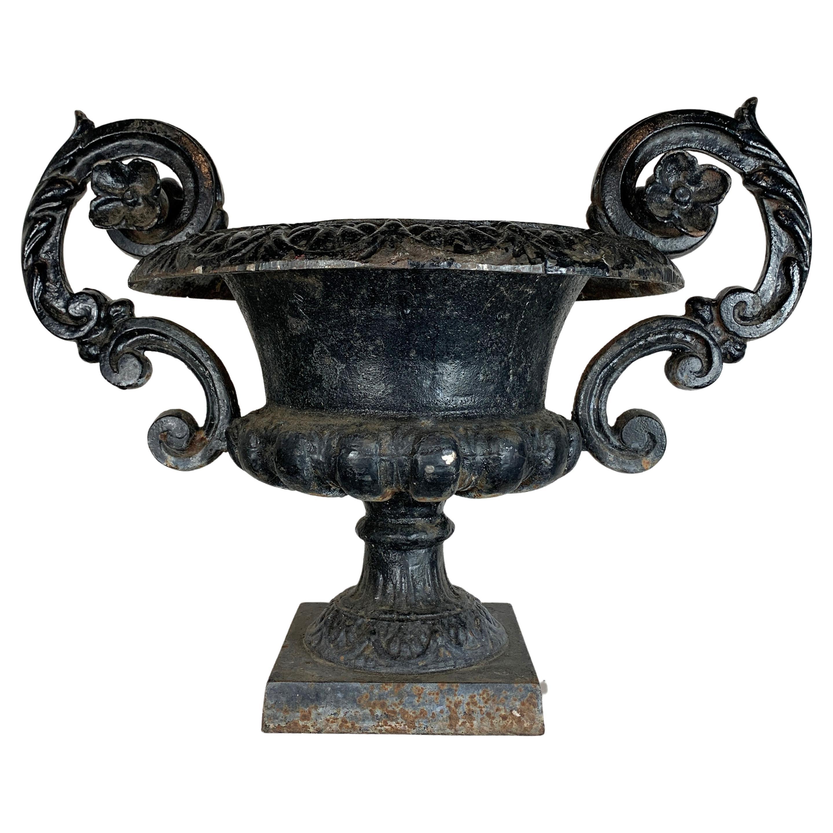 Large Pair Cast Iron Decorative Antique Urns at 1stDibs