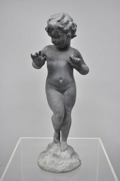 Antique French Cast Lead Garden Cherub Figure Statue Sculpture