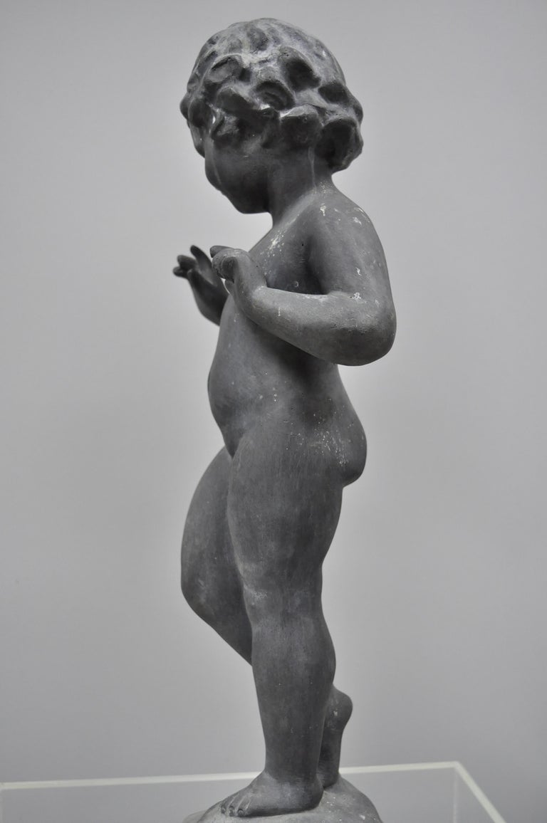 Antique French Cast Lead Garden Cherub Figure Statue ...