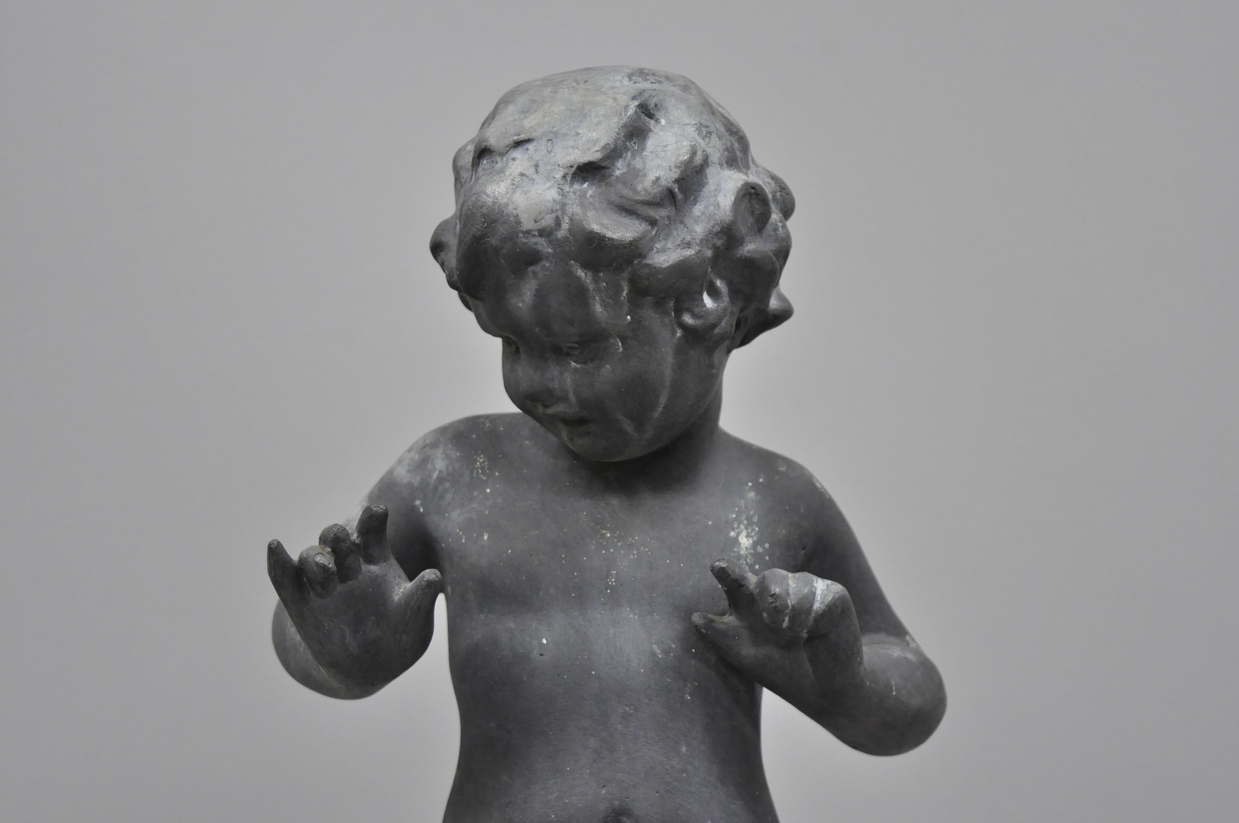 Antique French Cast Lead Garden Cherub Figure Statue Sculpture 1