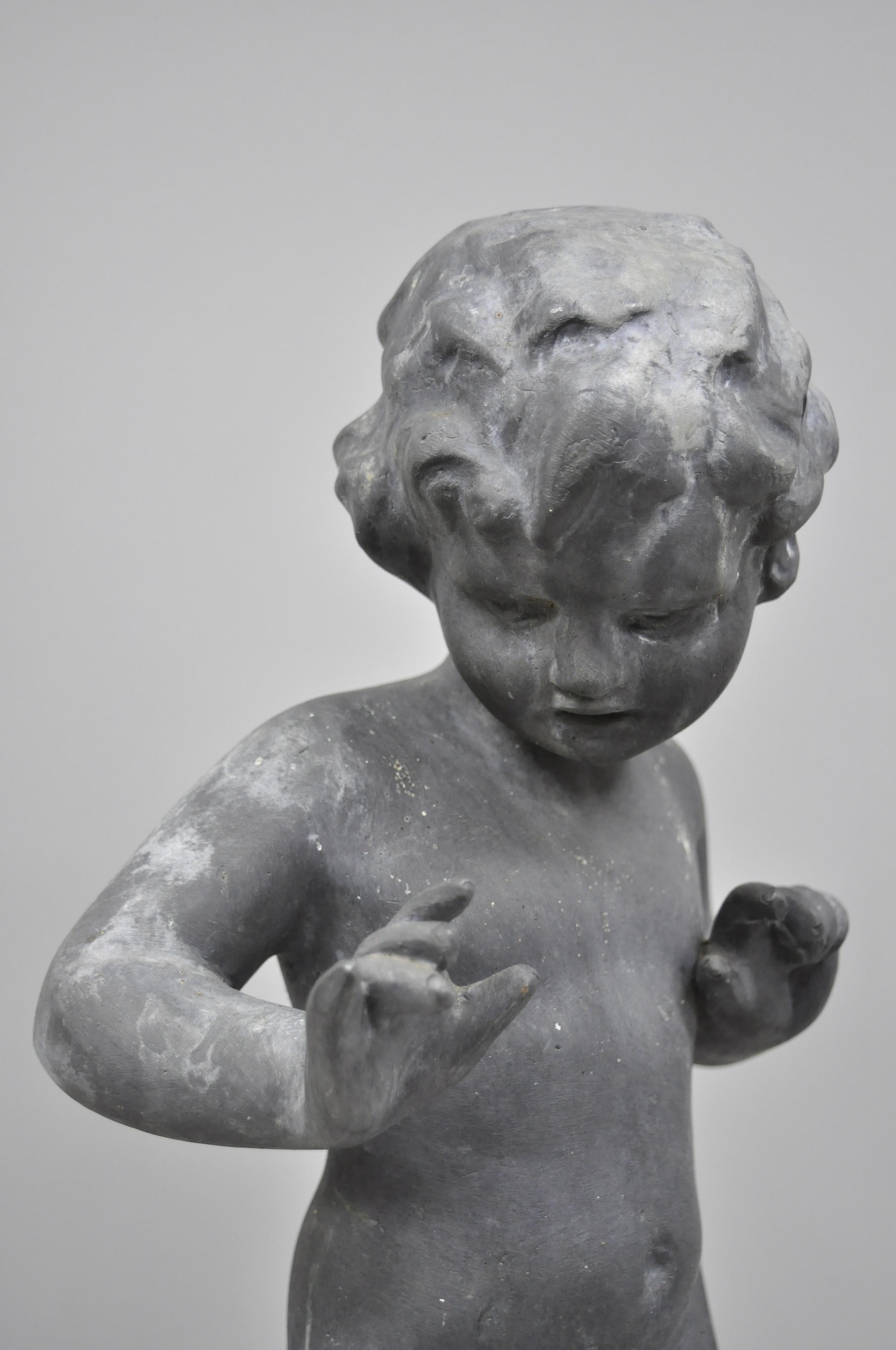 Antique French Cast Lead Garden Cherub Figure Statue Sculpture 3