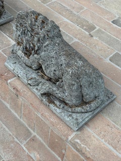 Antique French Cast Stone Garden Lions with Weathered Patina, 1930s