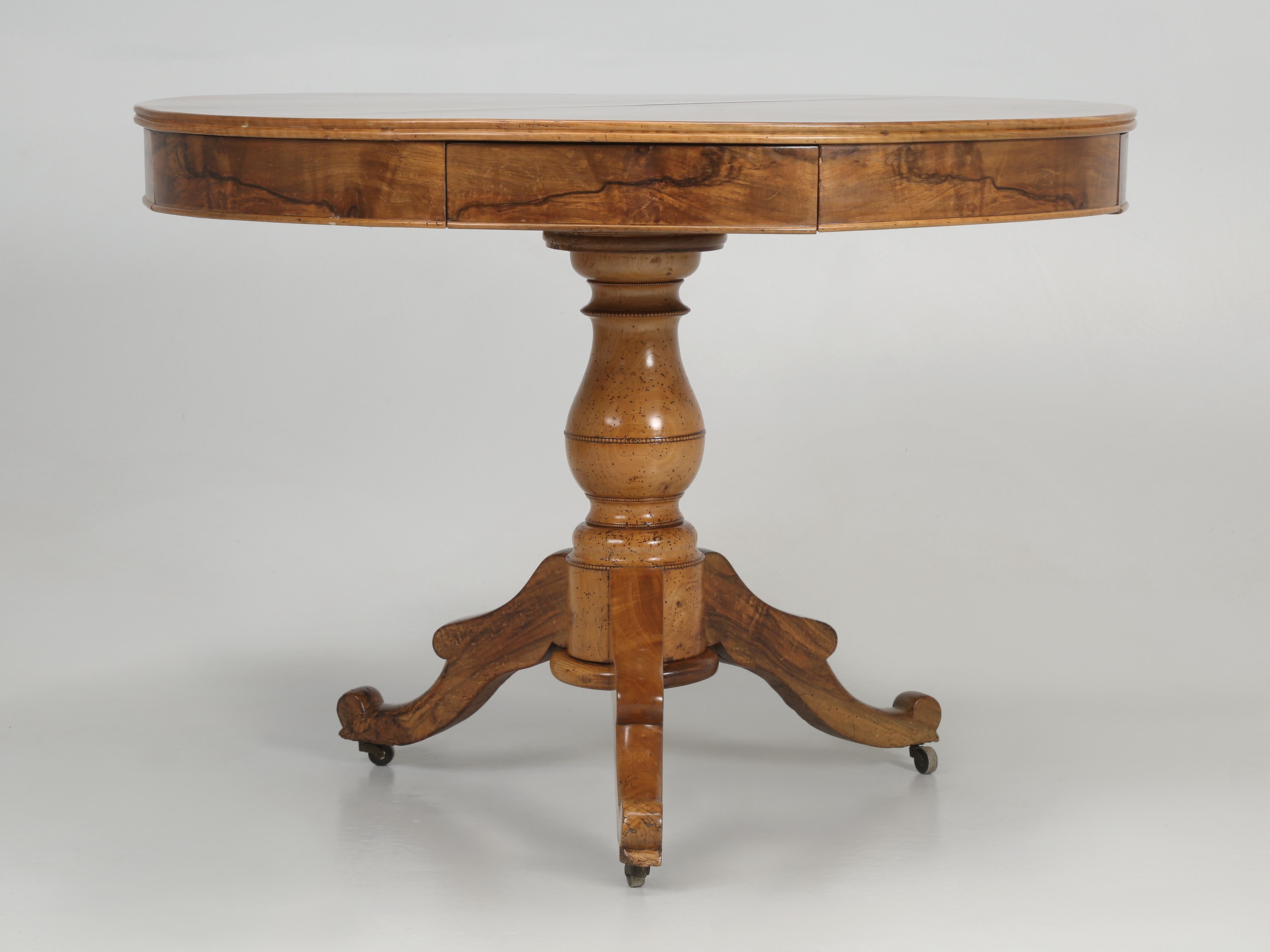 Antique French Center Hall Table in Crotch Walnut with French Polish Finish For Sale 3