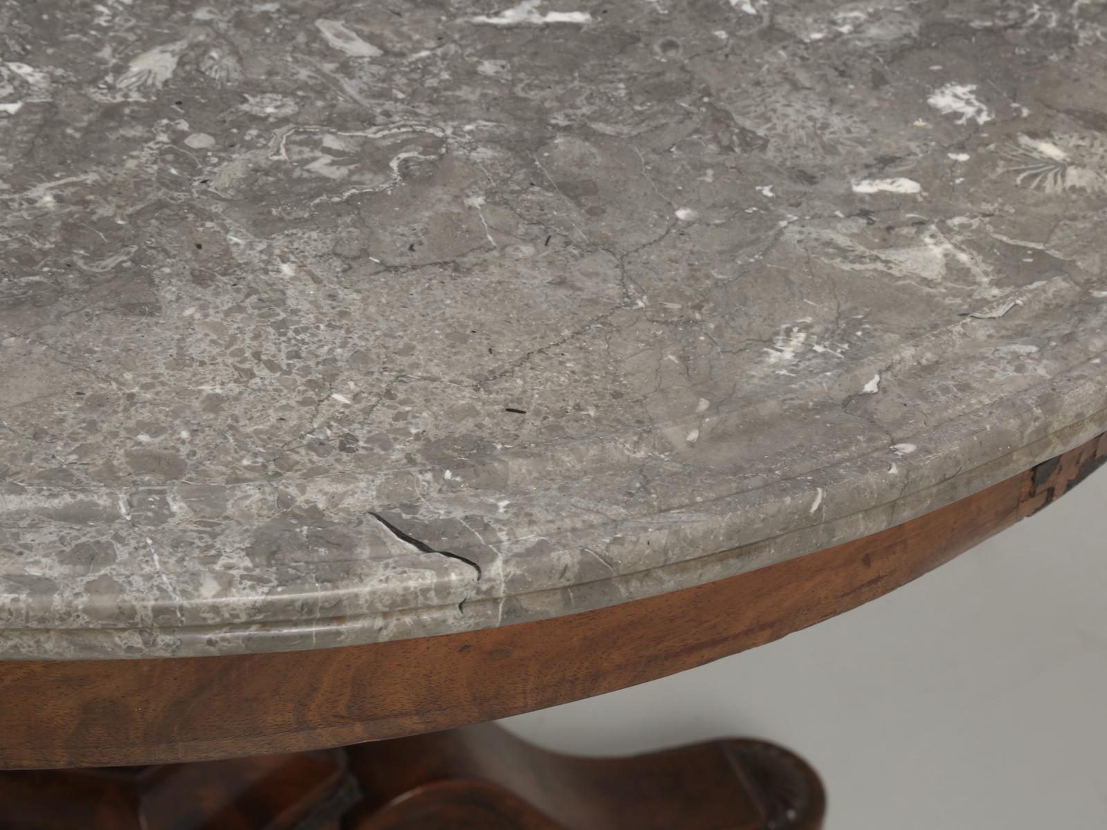 Hand-Crafted Antique French Centre-Hall Table in Walnut with a Grey Marble Top