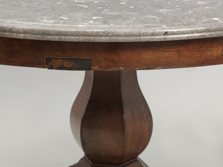 Antique French Centre-Hall Table in Walnut with a Grey Marble Top For Sale 2