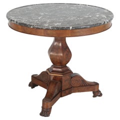 Antique French Center Hall Table Mahogany Saint Anne Marble Original Condition
