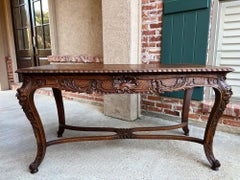 Antique French Center Library Table Louis XV sculptée en Oak Rococo Parquetry c1890